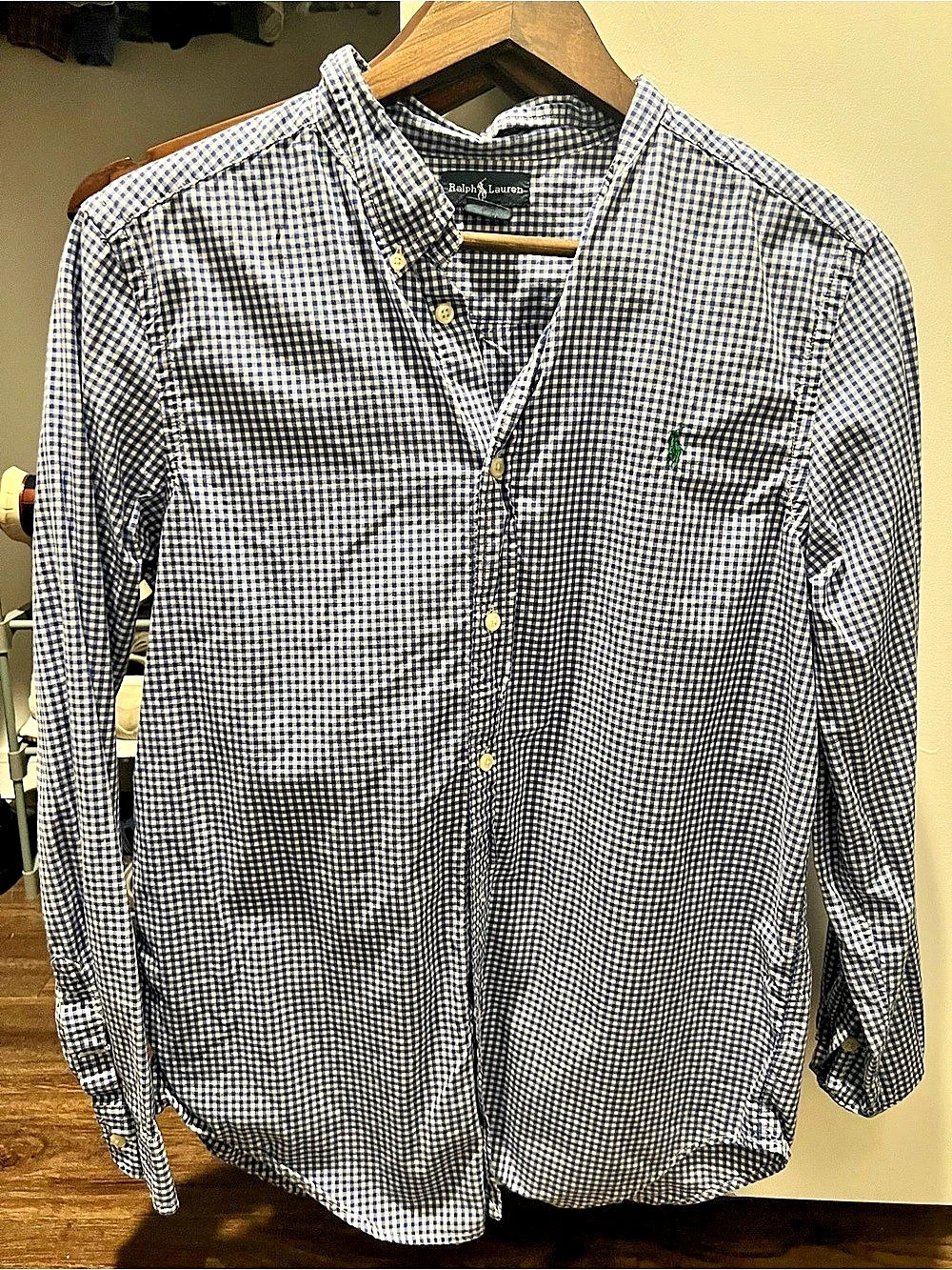 Ralph Lauren Boy's Gingham Button Down Blue & White Size XL NWT